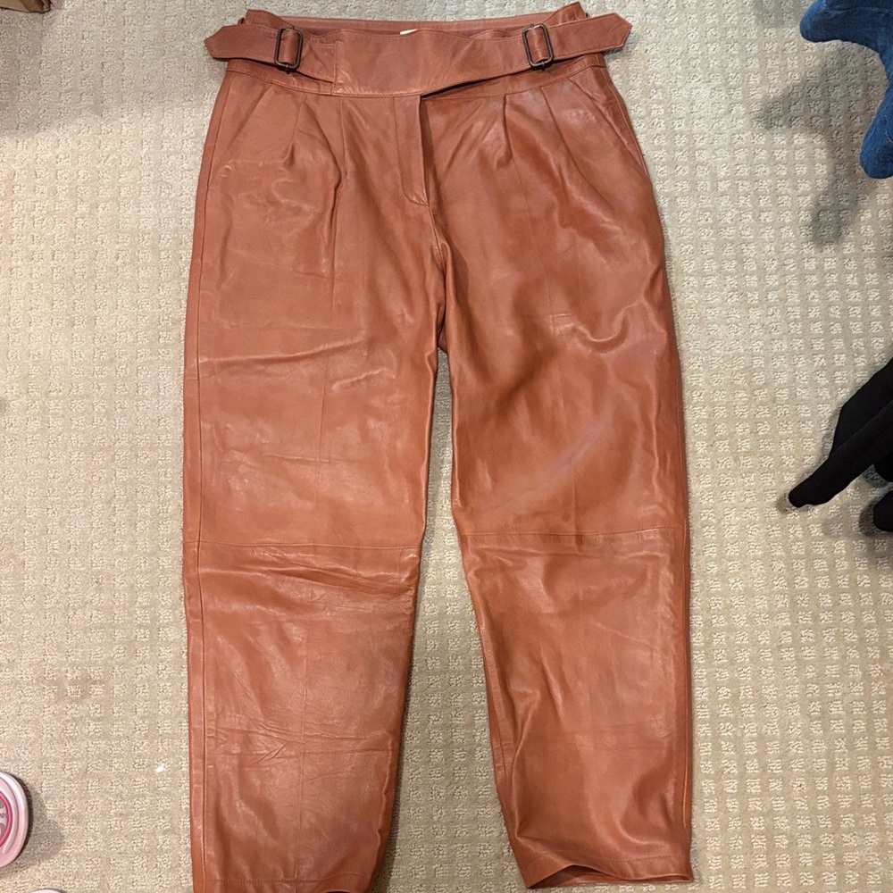 Sezane Lamb leather Franckly Tan Straight Leg Pants